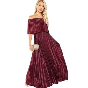Burgundy Pleated Maxi Dress